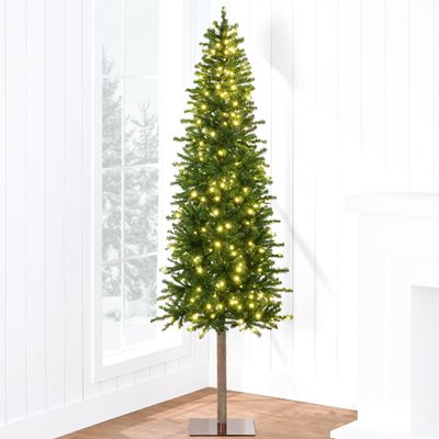 Best Choice Products Pencil Christmas Tree 7.5ft Pre-lit Alpine Slim Holiday Decoration, Lighted Skinny Dcor LED Lights, Metal Stand