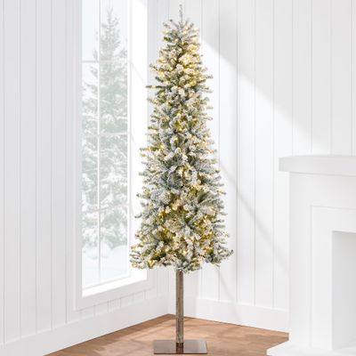Best Choice Products Flocked Pencil Christmas Tree 7.5ft Pre-lit Alpine Slim Holiday Decoration, Lighted Skinny Dcor LED Lights, Metal Stand