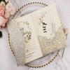 25pcs 5"x7.28" Silver Glitter Vine Tri Fold Pocketfold Wedding Invitations Cards pocket Pearl Paper Laser Cut Hollow Carving Greeting invites Covers only no envelope no insert (silver glitter cover) view 1