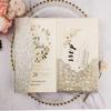 25pcs 5"x7.28" Silver Glitter Vine Tri Fold Pocketfold Wedding Invitations Cards pocket Pearl Paper Laser Cut Hollow Carving Greeting invites Covers only no envelope no insert (silver glitter cover) view 3