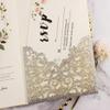 25pcs 5"x7.28" Silver Glitter Vine Tri Fold Pocketfold Wedding Invitations Cards pocket Pearl Paper Laser Cut Hollow Carving Greeting invites Covers only no envelope no insert (silver glitter cover) view 4