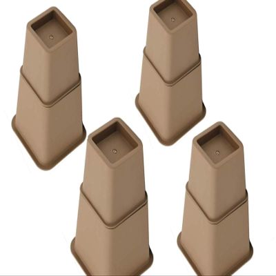 HomeRoots Adjustable Bed Risers and Furniture Risers, Heavy Duty Plastic Table Risers 3", 5" or 8" Furniture Riser for Bed and Sofa | Holds up to 1300LB Weight | Brown Color | Set of 4 Desk Risers