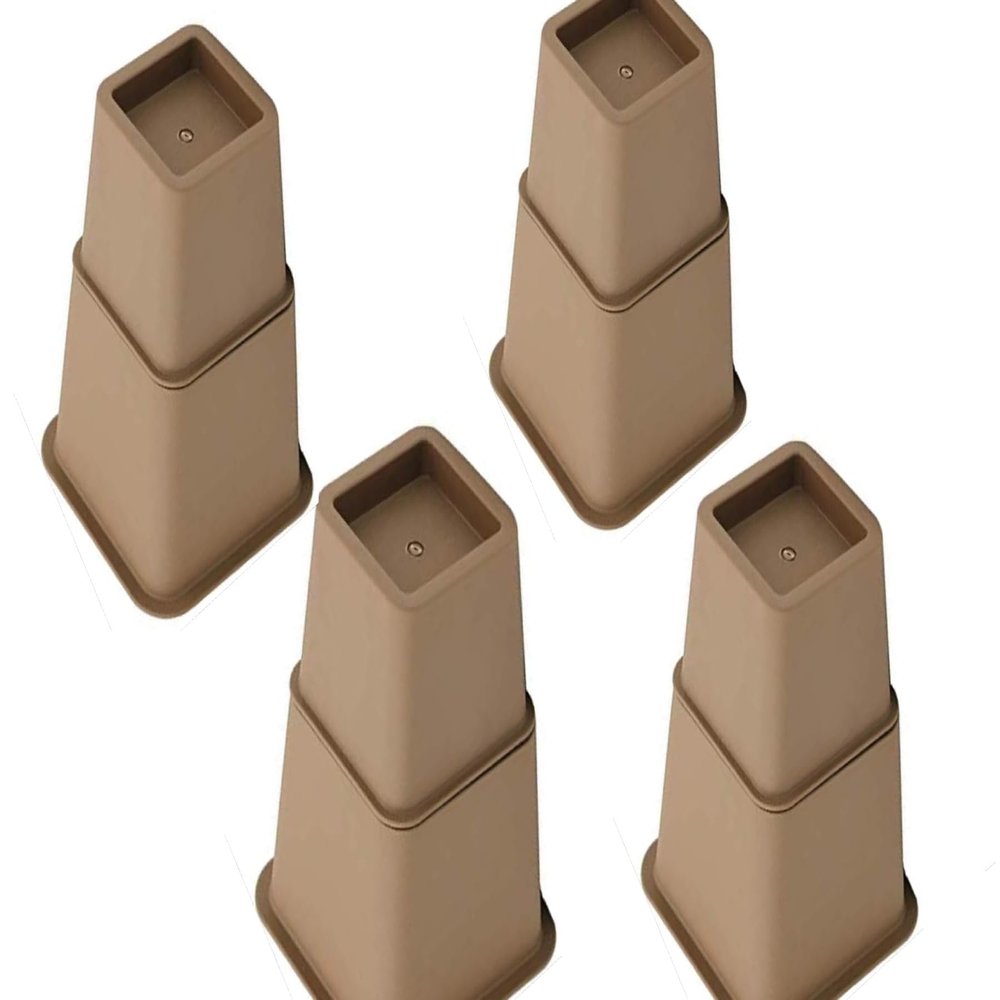 HomeRoots Adjustable Bed Risers and Furniture Risers, Heavy Duty Plastic Table Risers 3", 5" or 8" Furniture Riser for Bed and Sofa | Holds up to 1300LB Weight | Brown Color | Set of 4 Desk Risers