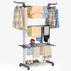 Bigzzia Clothes Drying Rack Folding Drying Rack Clothing 4 Tier Clothes Horses Rack Stainless Steel Laundry Drying Rack with Two Side Wings Grey view 1
