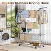 Bigzzia Clothes Drying Rack Folding Drying Rack Clothing 4 Tier Clothes Horses Rack Stainless Steel Laundry Drying Rack with Two Side Wings Grey view 2