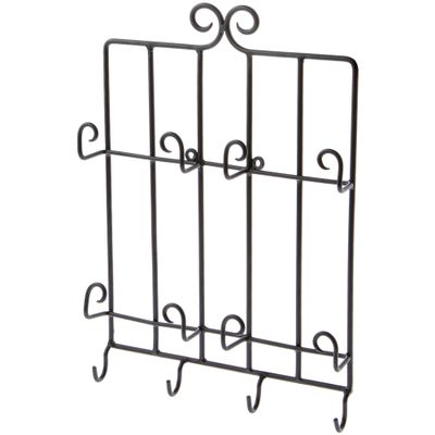 Bard's Black Wrought Iron Wall Mounted 4 Cup and 4 Saucer Display Hanger, 15.75" H x 11.5" W x 2" D (For 6" Saucers), Pack of 3