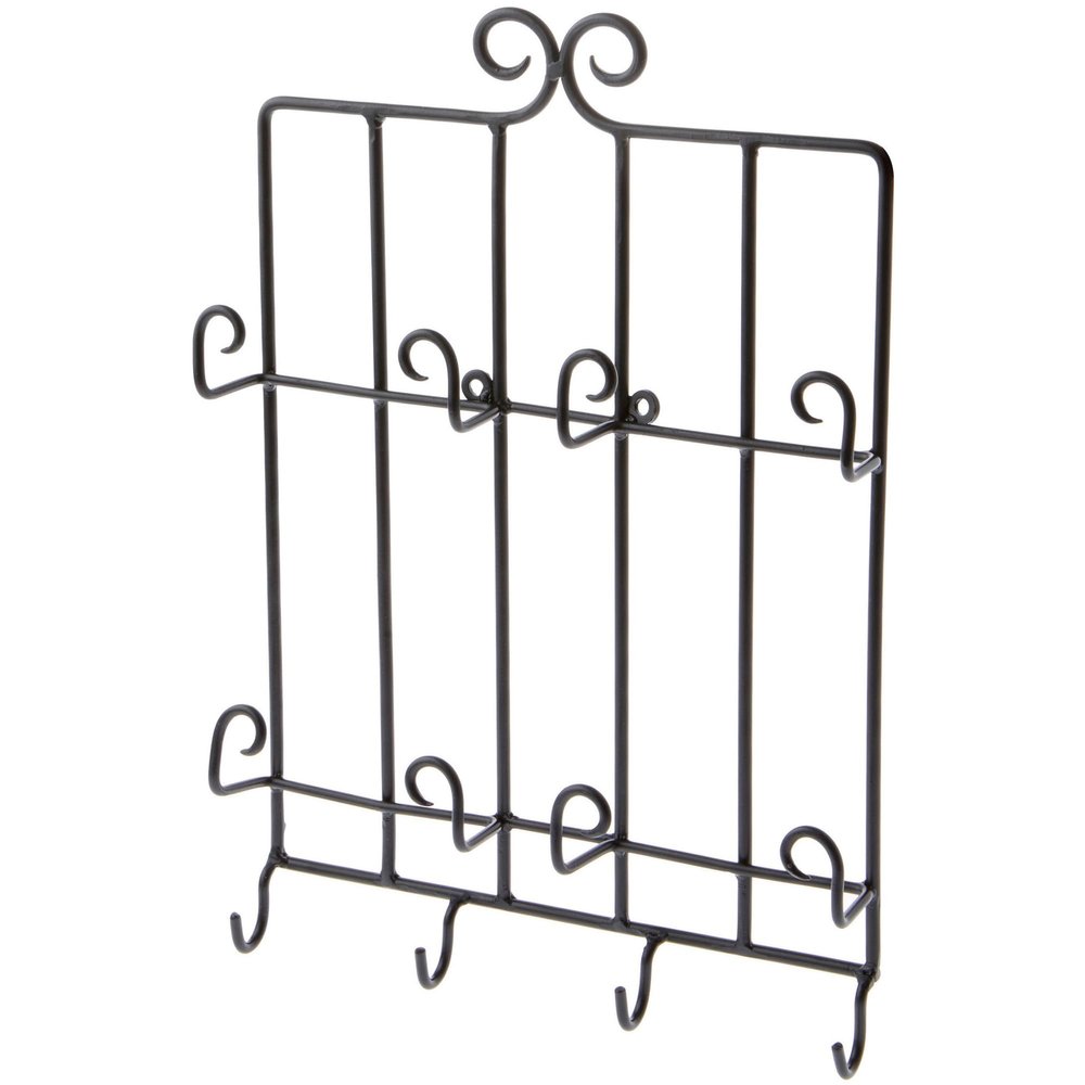 Bard's Black Wrought Iron Wall Mounted 4 Cup and 4 Saucer Display Hanger, 15.75" H x 11.5" W x 2" D (For 6" Saucers), Pack of 3