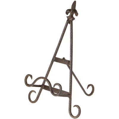 Bard's Antique Gold-toned Wrought Iron Easel, Fleur de Lis, 11" H x 7.75" W x 8.5" D (For 7.5" - 11.5" Plates), Pack of 2