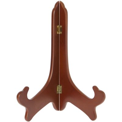Bard's Hinged Walnut MDF Wood Plate Stand, 11" H x 8.5" W x 6" D (For 10" - 14" Plates), Pack of 6