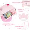 Costzon Kids Vanity, Girls Vanity Set with Mirror and Cushioned Stool, Drawer, 2 in 1 Wooden Toddler Makeup Vanity Desk Dressing Table, Kids Vanity Table and Chair Set (Pink) view 3