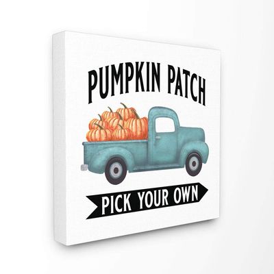 Stupell Industries Pumpkin Patch Truck Fall Autumn Seasonal Design Canvas, 17 x 17, Multi-Color
