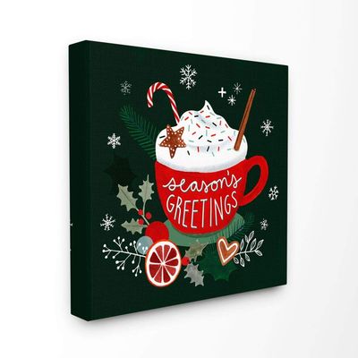 Stupell Industries Seasons Greetings Mug Christmas Holiday Red Word Design Canvas, Multi-Color