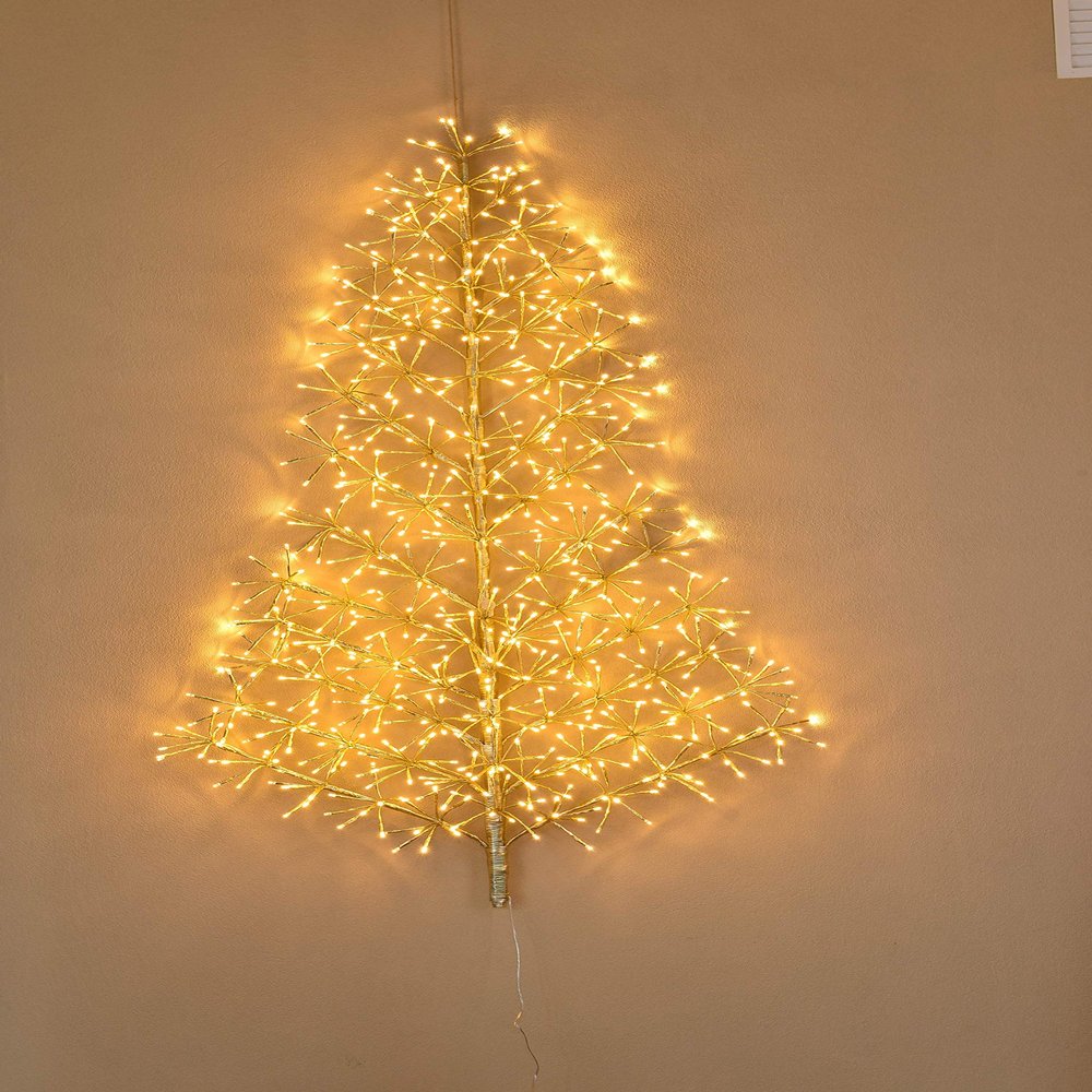Queens of Christmas Wall Mount Warm White LED Tree, Gold