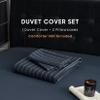 Wake In Cloud - Striped Cotton Duvet Cover Set, Ticking Stripe Vertical Pinstripe Farmhouse, 100% Washed Cotton Textured Percale Bedding Set, 3 Pieces, Navy Blue, Queen Size view 2