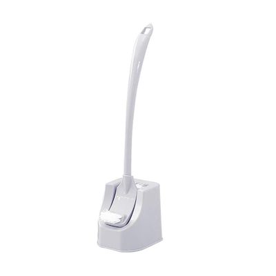Gnc33Ouhen Toilet Brush Plastic Bathroom WC Double Sided Long Handle Cleaning Toilet Brush with Base Freestanding Curve Design Easy to Store Flexible Brush Head Grey