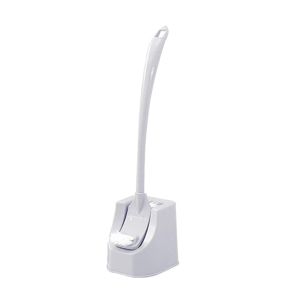 Gnc33Ouhen Toilet Brush Plastic Bathroom WC Double Sided Long Handle Cleaning Toilet Brush with Base Freestanding Curve Design Easy to Store Flexible Brush Head Grey