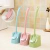 Gnc33Ouhen Toilet Brush Plastic Bathroom WC Double Sided Long Handle Cleaning Toilet Brush with Base Freestanding Curve Design Easy to Store Flexible Brush Head Grey view 2