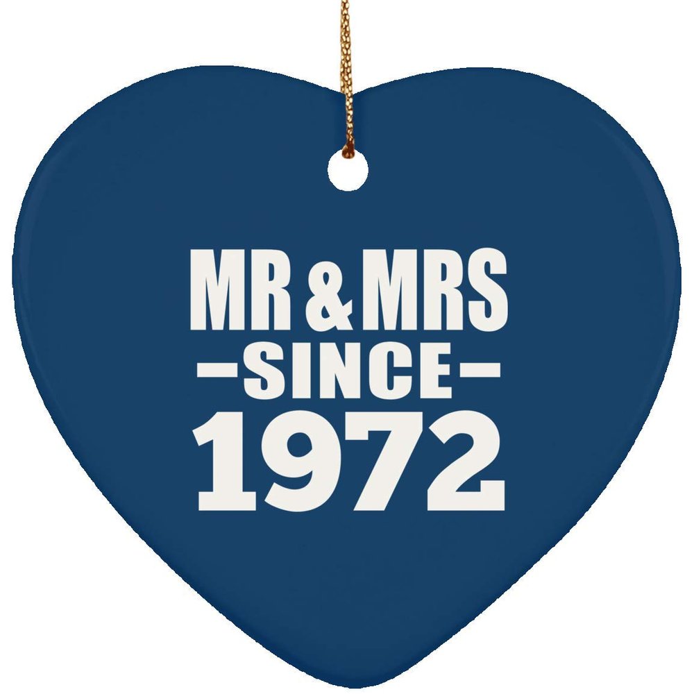 Designsify Christmas Tree Decoration, 52nd Anniversary Mr & Mrs Since 1972, Heart Ornament Blue, Gifts for Birthday Valentines Mom Mothers Fathers Day Party, to Men Women Him Her Friend Mom Dad Wife