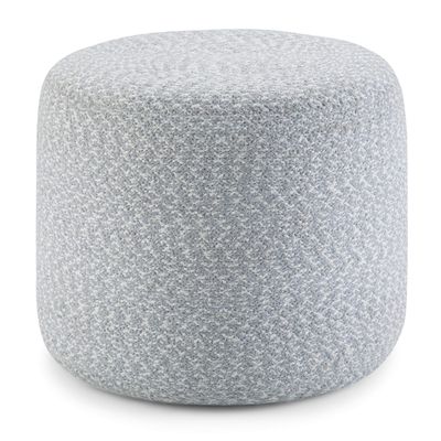 SIMPLIHOME Bayley Round Pouf - 20 inch Wide Handcrafted Braided Cotton Pouf in Blue and Natural, Boho Footstool or Extra Seating for Living Room or Bedroom with Polystyrene Filling, Assembled