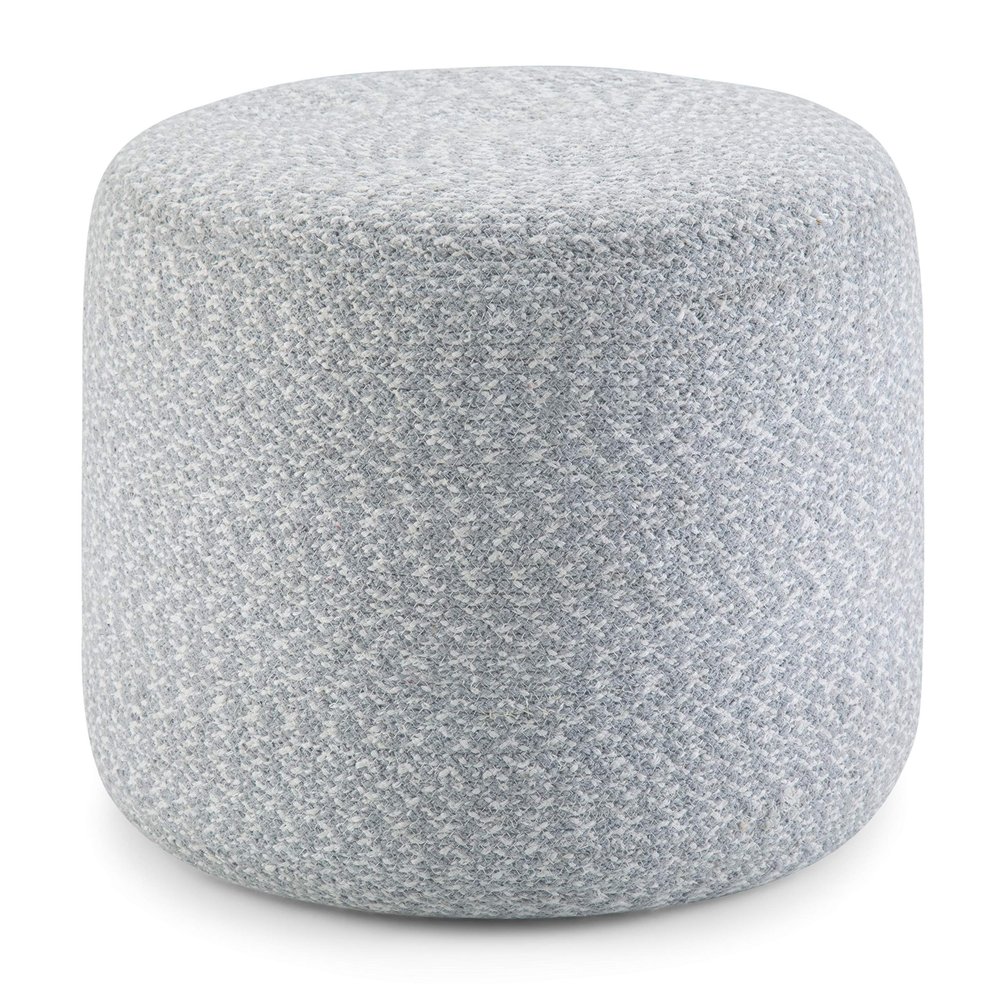 SIMPLIHOME Bayley Round Pouf - 20 inch Wide Handcrafted Braided Cotton Pouf in Blue and Natural, Boho Footstool or Extra Seating for Living Room or Bedroom with Polystyrene Filling, Assembled