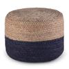 SIMPLIHOME Lydia Round Pouf - 18 inch Wide Hand Braided Jute Ottoman in Navy and Natural, Boho Footstool or Extra Seating for Living Room or Bedroom with Polystyrene Bead Filling, Assembled view 1