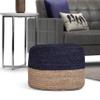 SIMPLIHOME Lydia Round Pouf - 18 inch Wide Hand Braided Jute Ottoman in Navy and Natural, Boho Footstool or Extra Seating for Living Room or Bedroom with Polystyrene Bead Filling, Assembled view 2