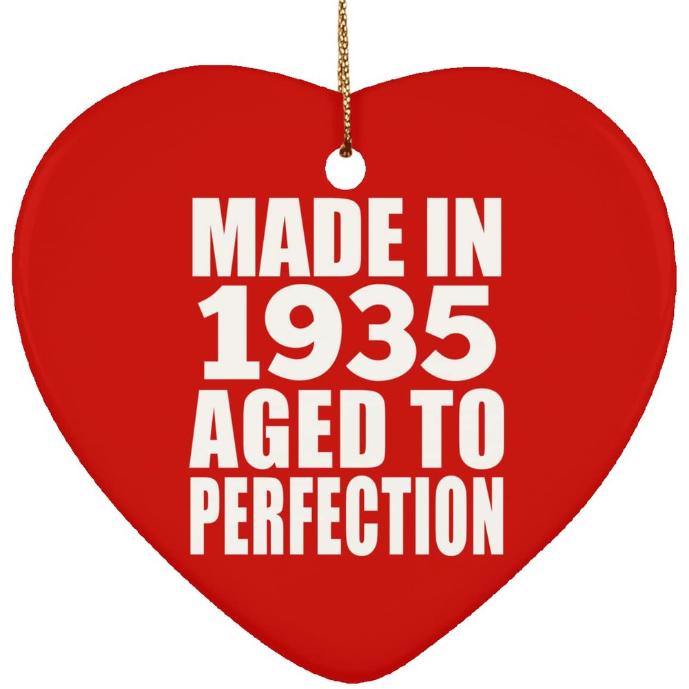 Designsify Christmas Tree Decoration, 89th Birthday Made In 1935 Aged to Perfection, Heart Ornament Red, Gifts for Anniversary Valentines Mom Mothers Fathers Day Party, to Men Women Him Her Friend Mom