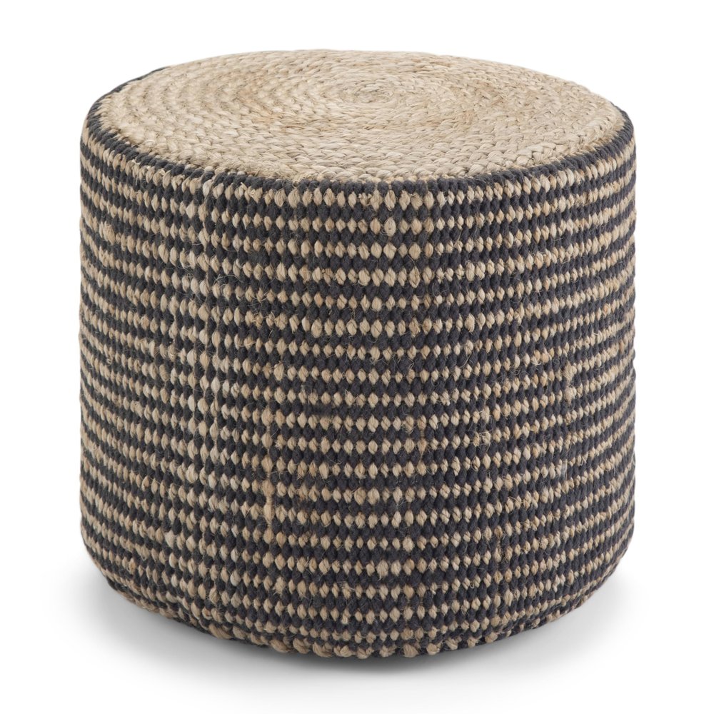 SIMPLIHOME Larissa Round Pouf - 18 inch Wide Hand Braided Jute Ottoman in Natural, Boho Footstool or Extra Seating for Living Room, Bedroom, or Kids Room with Polystyrene Bead Filling, Assembled