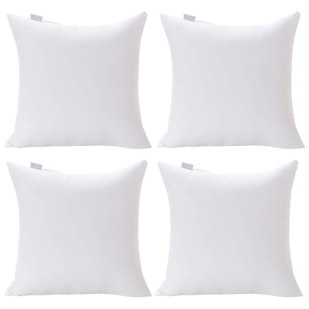 Acanva Square Premium Throw Pillow Inserts with Microfiber Filled, Lumbar Support Decorative Stuffer for Sofa Bed Couch & Chairs, 22x22(4 Count), White