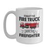BeeTeeStore Funny Firefighter Coffee Mug - Forget The Fire Truck Ride The Firefighter Gag Cup - 15oz White Ceramic Tea Cup for First Responders, Fire Department & Rescuers view 1