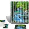 Amagical Beautiful Waterfall in Tropical Forest Green Decor 16 Piece Bathroom Mat Set Shower Curtain Set Bath Mat Contour Mat Toilet Cover Waterproof Shower Curtain with 12 Hooks view 1