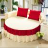 3 Piece Solid 15" Deep Pocket Ruffle Bed Skirt for Round Bed with Pillowcase 600TC Egyptian Cotton (Rted and Ivory, King 92" Diameter) view 1