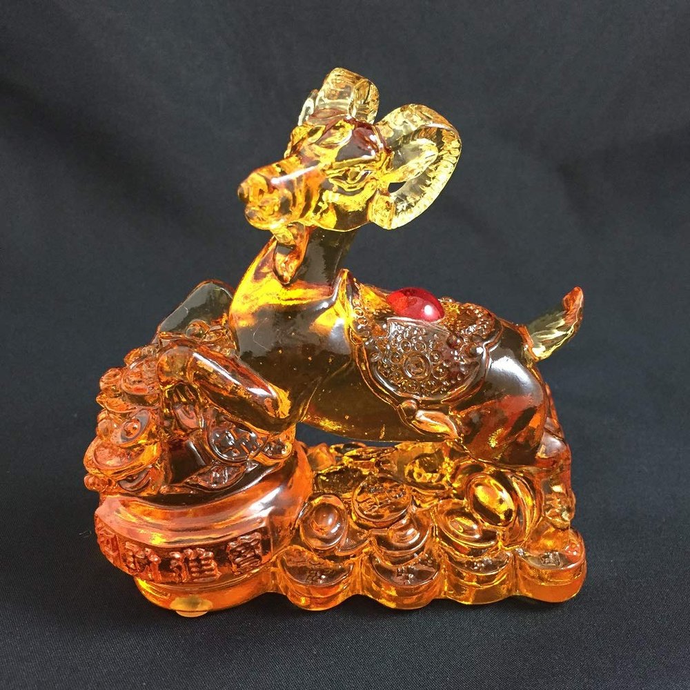 Amore Jewell Bring Wealthy Sheep Fengshui Ornament Gift for Home & Office (Liuli Crystal Glass)
