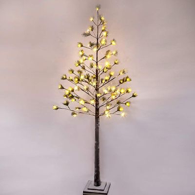 6-Ft Prelit Christmas Tree, Pine with Green Needle Leaves Lighted Tree with 96 Warm White Lights.