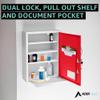 AdirMed Red Locking Medication Cabinet with Document Pocket, Metal Wall Mounted Medication Cabinet with Dual Lock and Dual Keys, 21" H x 16" W x 6" D view 4