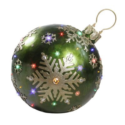 18" LED Lighted Green Jeweled Commercial Grade Christmas Ball Ornament with Snowflake