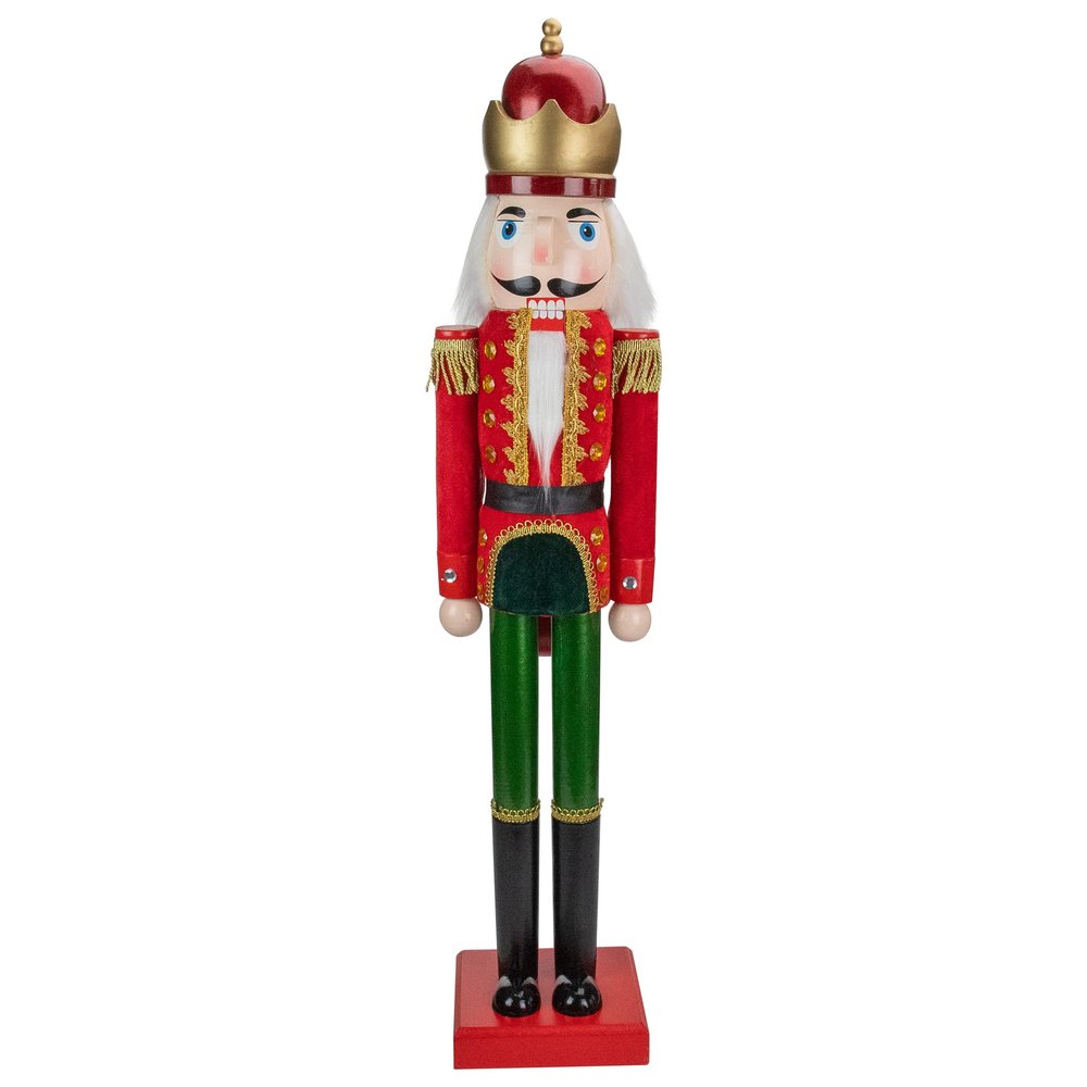 35.5" Red and Green Velvet Wooden Christmas Nutcracker King