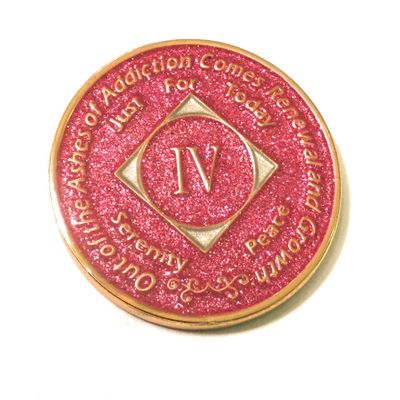 4 Year NA Pink Glitter, Bling Blingy, Crystal, Medallion, Token, Chip, Coin