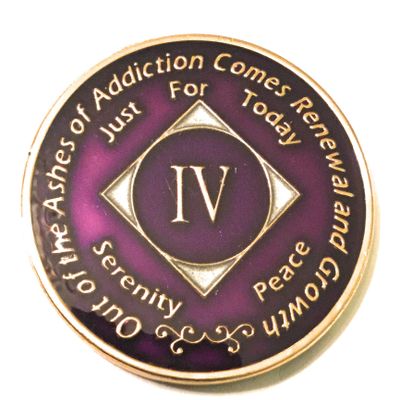 4 Year NA Deep Purple & Gold Tri Plate Medallion -Chip, Recovery Token
