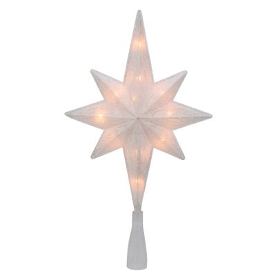 11" Lighted White and Gold Frosted Bethlehem Star with Scrolling Christmas Tree Topper - Clear Lights
