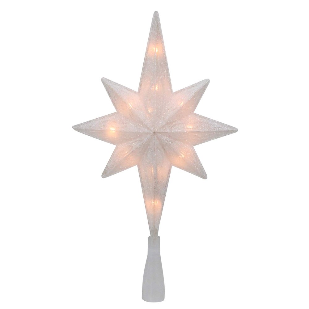 11" Lighted White and Gold Frosted Bethlehem Star with Scrolling Christmas Tree Topper - Clear Lights
