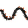 50' Black with Orange Jack O Lanterns Halloween Tinsel Garland - Unlit view 1
