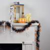 50' Black with Orange Jack O Lanterns Halloween Tinsel Garland - Unlit view 3