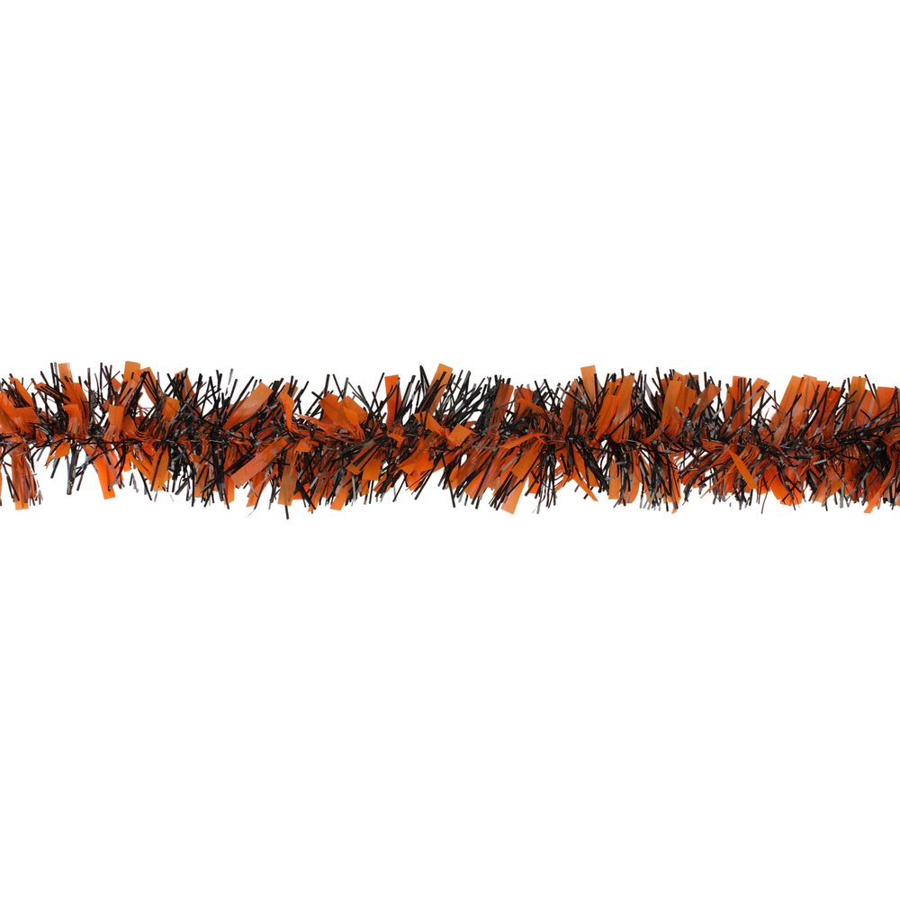 50' Orange and Black Halloween Tinsel Garland - Unlit