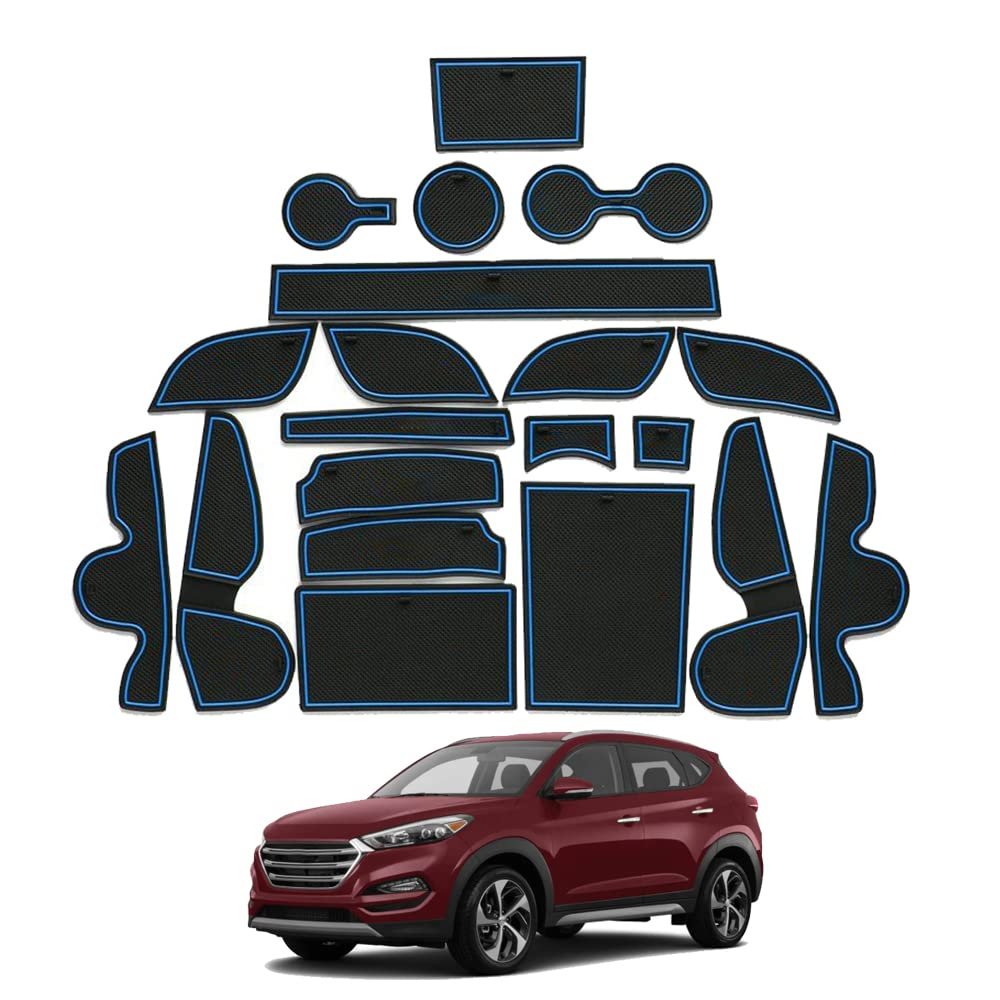 Great-luck Car Interior Accessories Door Storage Mat, Gate Slot Mat, Coaster Mat Dust-Proof Anti-Slip 20Pcs/Set(Blue) for Tucson(2015 2016 2017 2018)