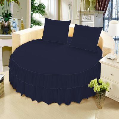 1 Piece Solid 15" Deep Pocket Double Ruffle Bed Skirt/Bed Spread for Round Bed 600TC Egyptian Cotton (Navy Blue, Twin XL 80" Diameter)