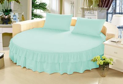 1 Piece Solid 15" Deep Pocket Double Ruffle Bed Skirt/Bed Spread for Round Bed 600TC Egyptian Cotton (Aqua, Queen 88" Diameter)