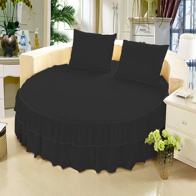 1 Piece Solid 15" Deep Pocket Double Ruffle Bed Skirt/Bed Spread for Round Bed 600TC Egyptian Cotton (Black, Twin 76" Diameter)