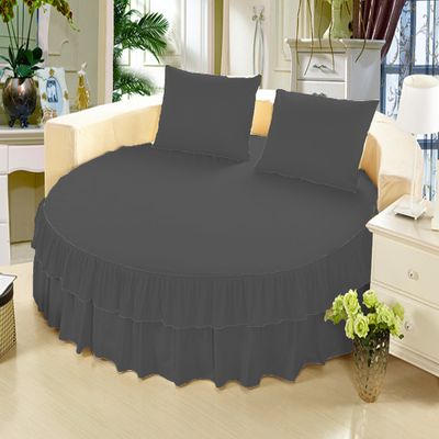 1 Piece Solid 15" Deep Pocket Double Ruffle Bed Skirt/Bed Spread for Round Bed 600TC Egyptian Cotton (Gray, Full 84" Diameter)