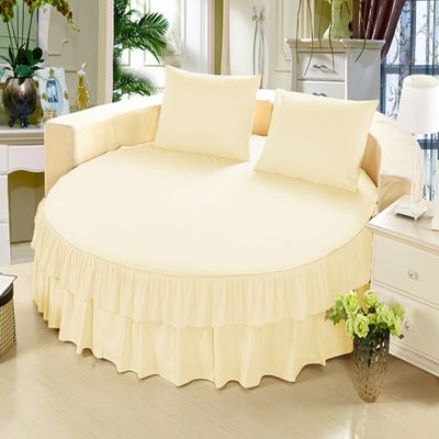 1 Piece Solid 15" Deep Pocket Double Ruffle Bed Skirt/Bed Spread for Round Bed 600TC Egyptian Cotton (Ivory, Twin XL 80" Diameter)